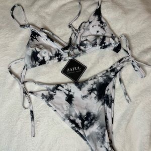 ZAFUL 2 Piece Bikini Set, Black/White TieDye